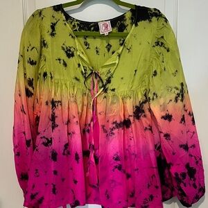 Tie-Dye Silk Long Sleeve Blouse